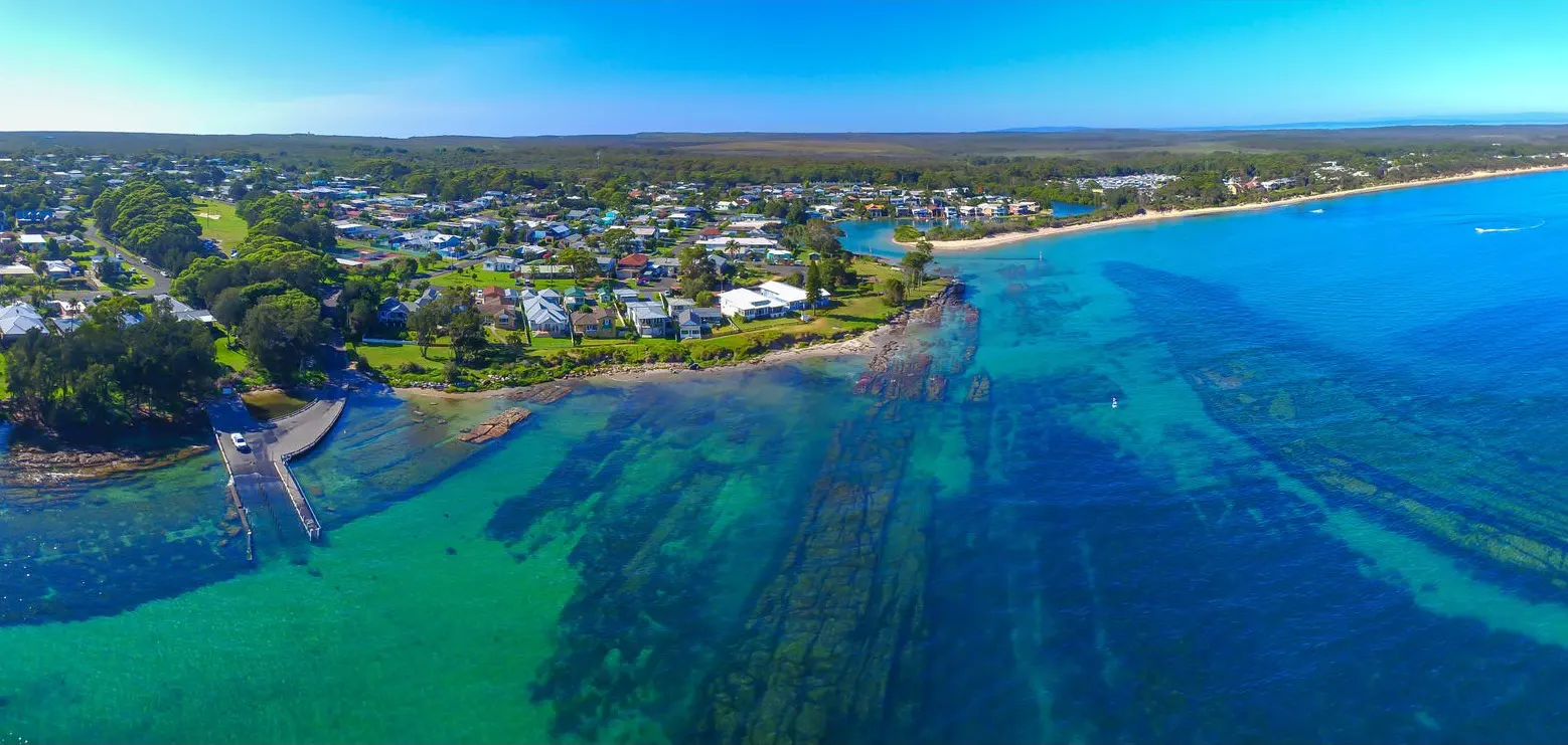 A drone shot of Currarong waterfront